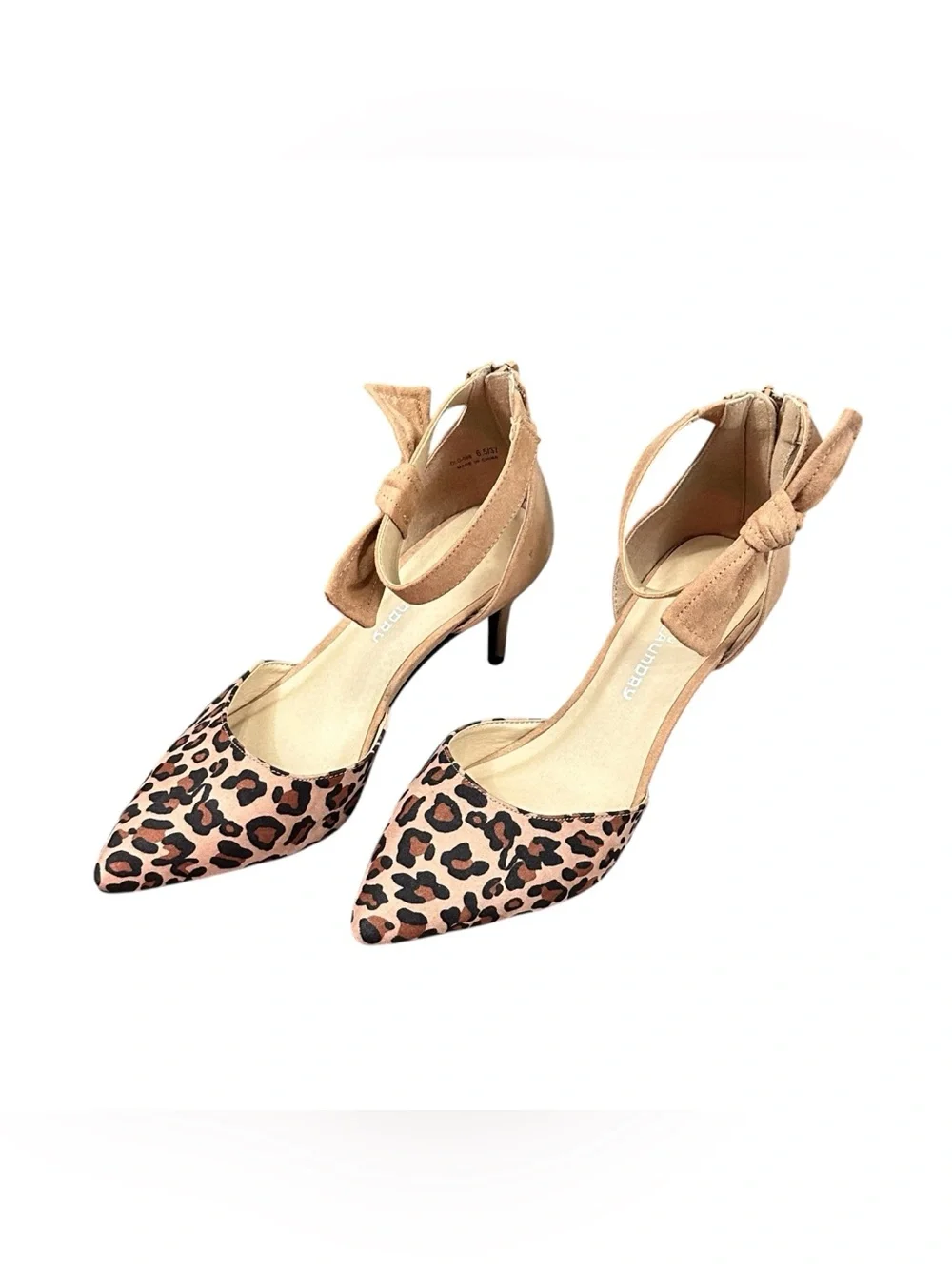 CL by Laundry Women’s 6.5 Leopard Pointed Toe Kitten Heels Bow Ankle Strap